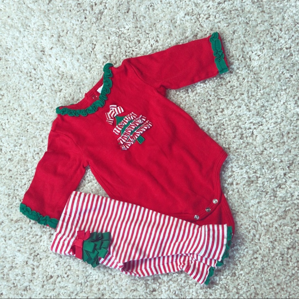 Nursery Rhyme Christmas Tree Stripes Outfit 6 Mos